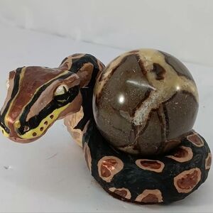 Septarian Shpere Atop Handcrafted Polymer Clay Snake Figurine